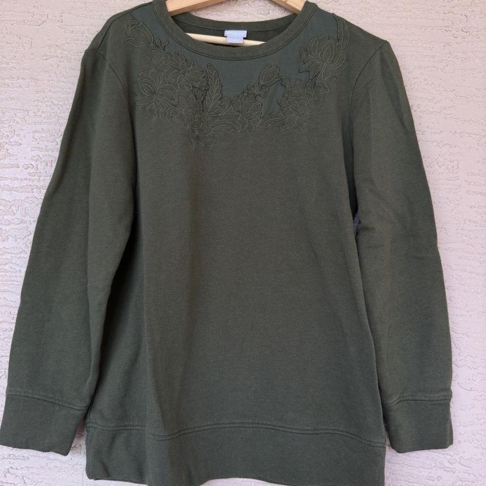 Chico’s Floral Pattern Embroidered Sweater